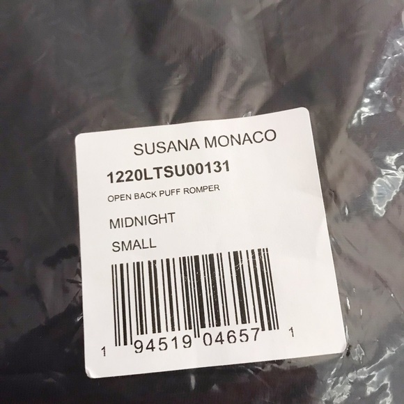 Susana Monaco Open Back Puff Sleeve Romper in Midnight Size S NWT - Picture 6 of 7